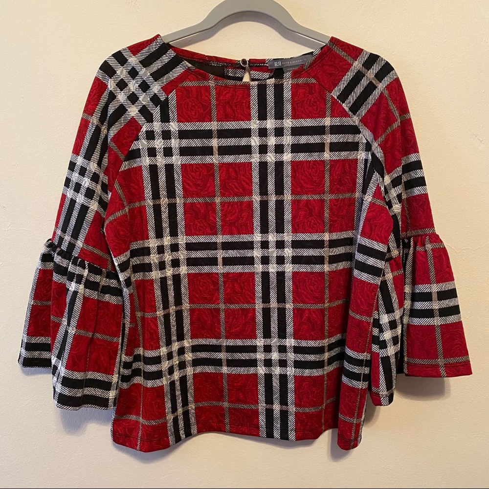 Women's Red Plaid Bell-Sleeve Top